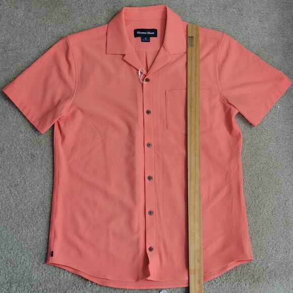 NWOT Mizzen+Main Palmer Camp Shirt Mens M Salmon Peach Linen Blend Stretch Shirt - Picture 8 of 12